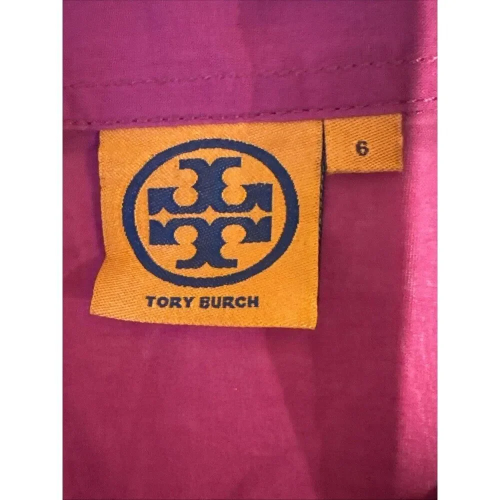 Tory Burch Pink Button Up Shirt Size 6 Semi Sheer Cotton Gold Buttons